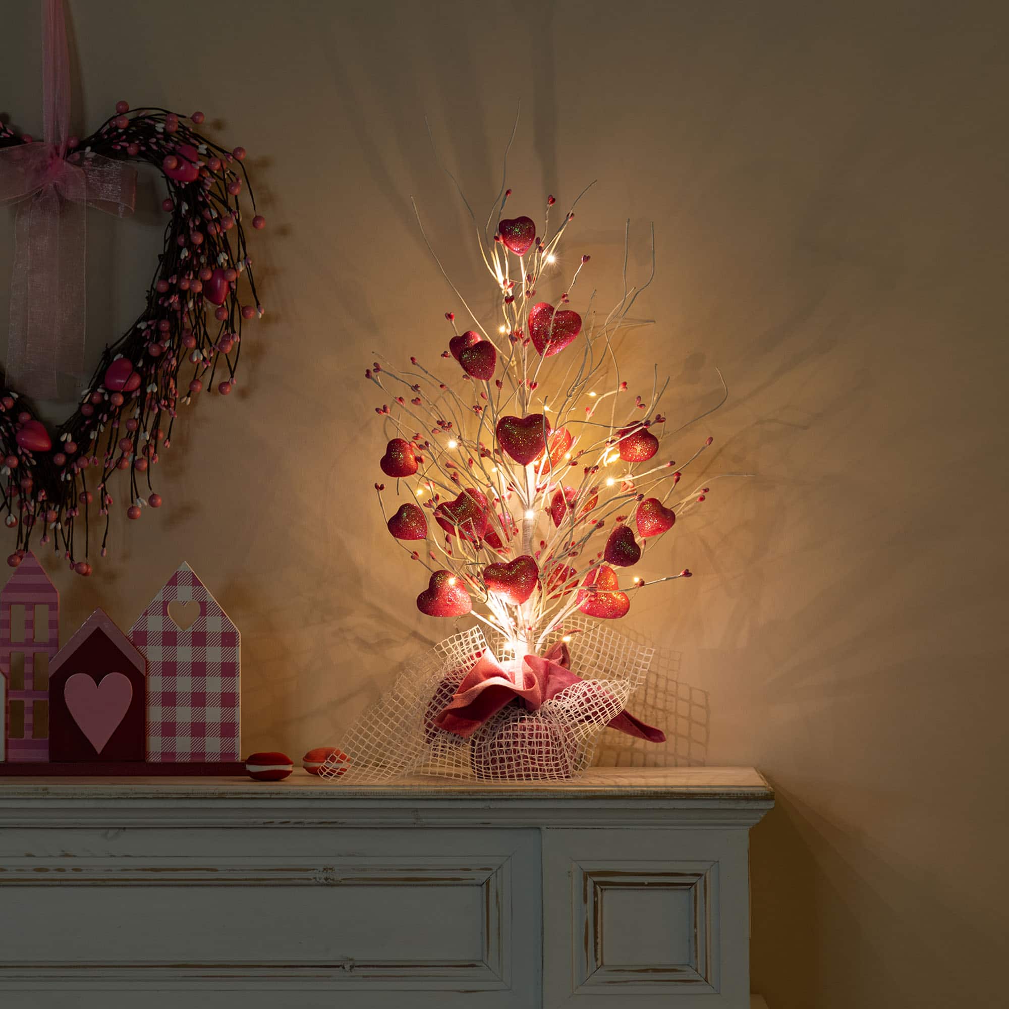 Glitzhome® 21" Lighted Valentine's Pink Heart Table Tree